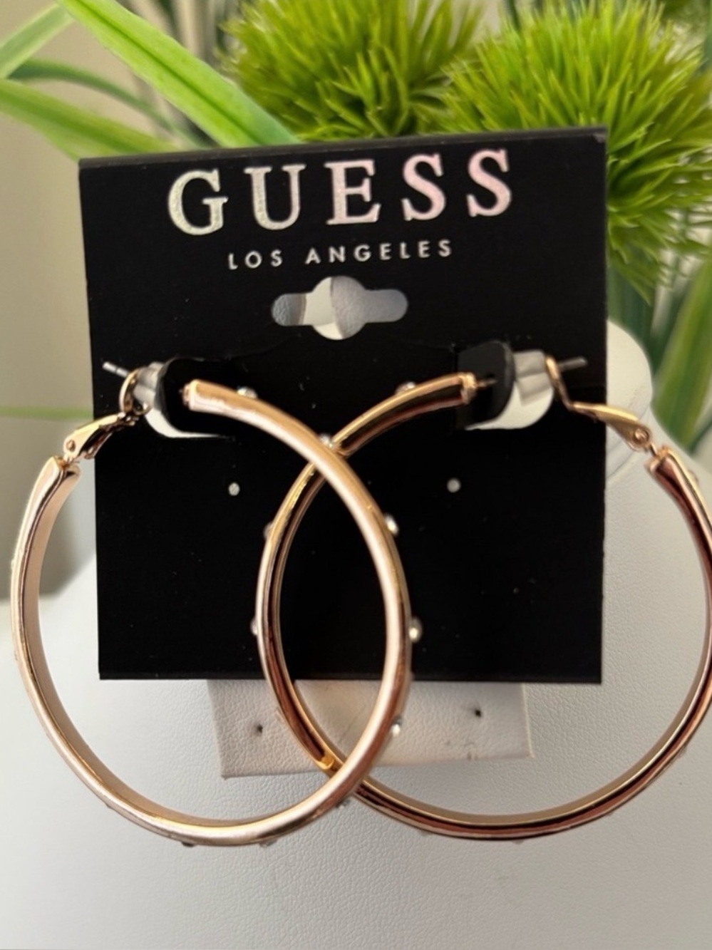 Guess Hoops,Surrounding  scattered clear rhinestones, click back